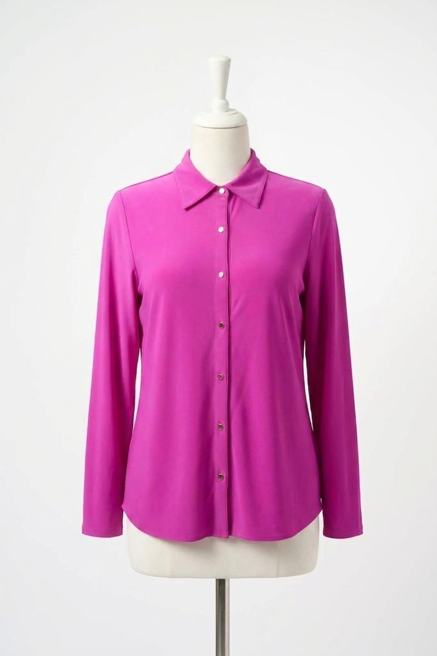 NEW JOSEPH RIBKOFF silky knit button front long sleeve top in cosmos